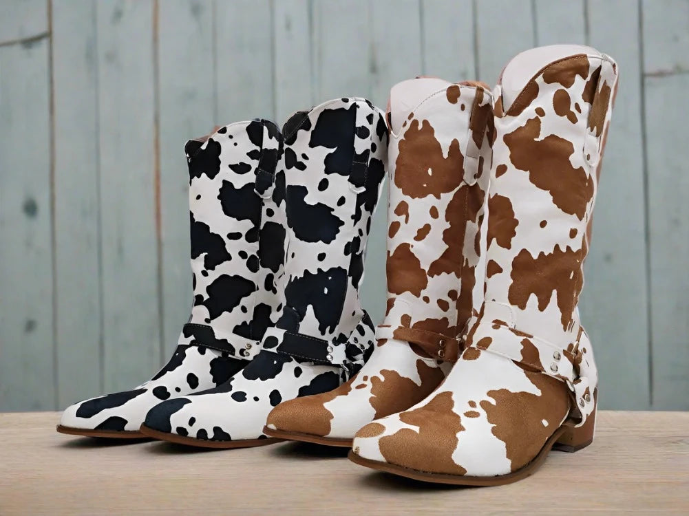 Western Cow Print Boots for Women