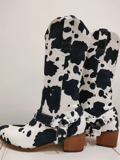 Black White Buckle Boots