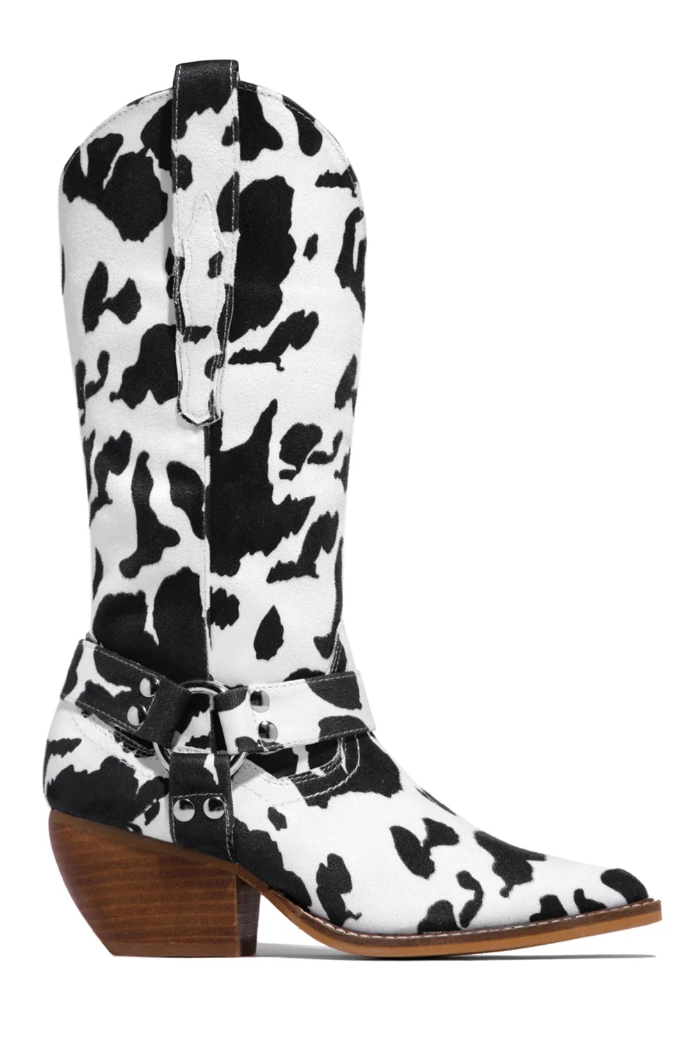 Western Cow Print Black White Boots