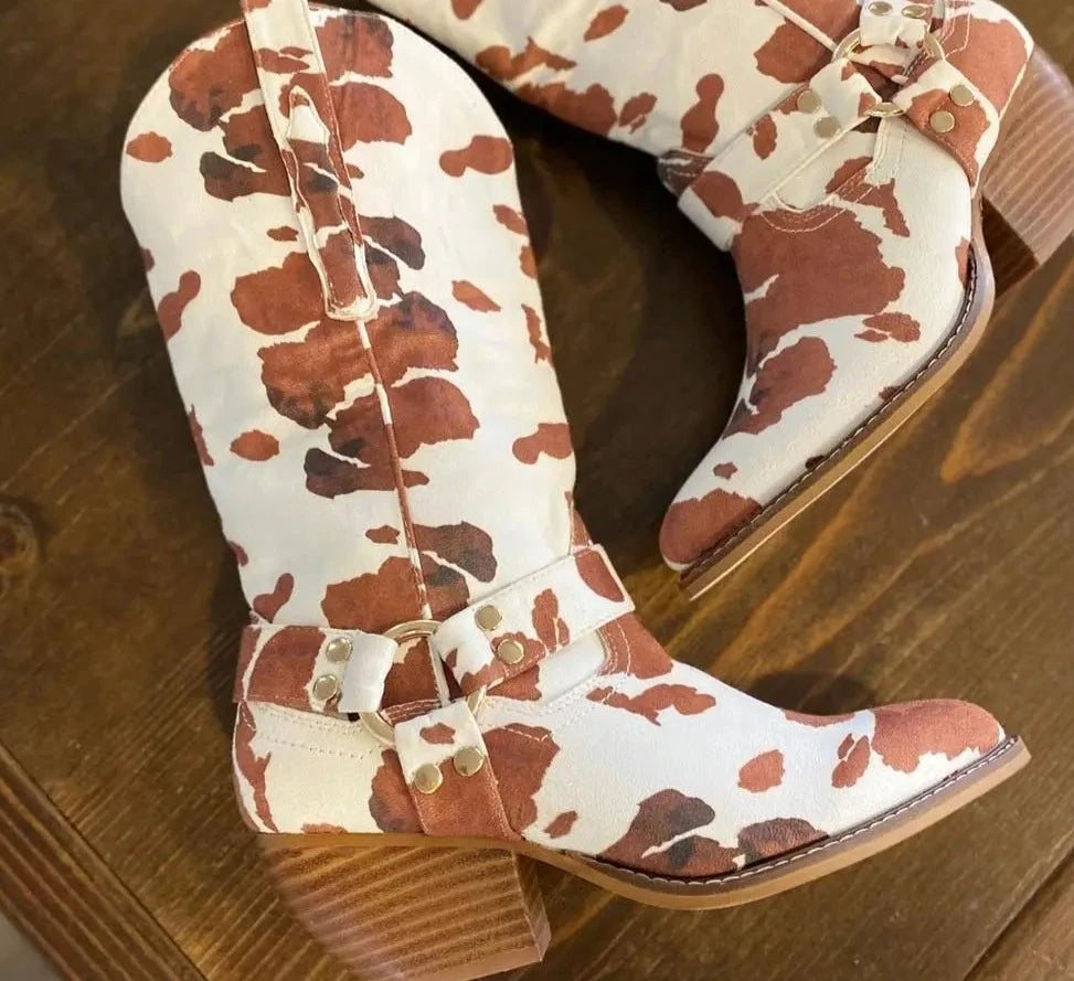 Western Cow Print Boots