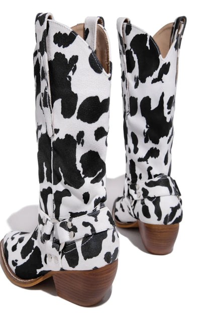 Womens Western Black White Cow Print Boots