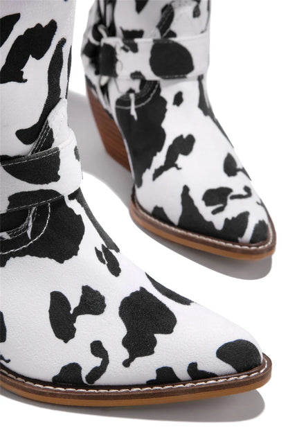 Point Toe Western Cow Print Boots