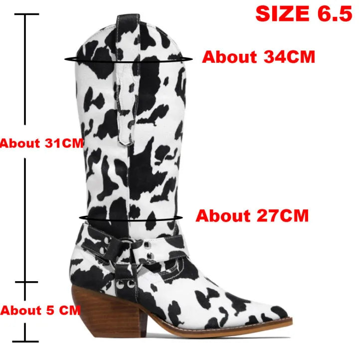 Western Cow Print Boots in Black and White