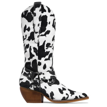 Black White Cow Print Boots