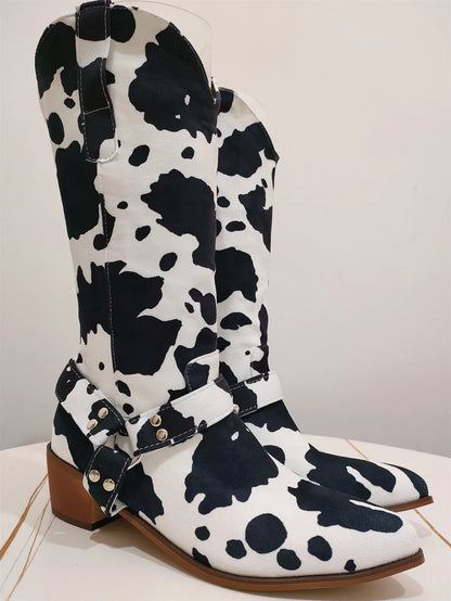 Side Buckle Black White Boots