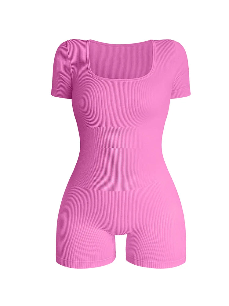 Pink Ribbed Short Sleeve Bodysuit