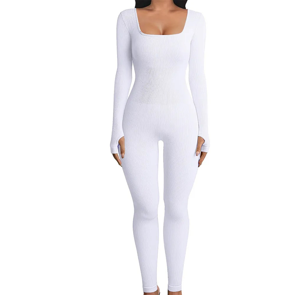 White Jumpsuit Ribbed Knit