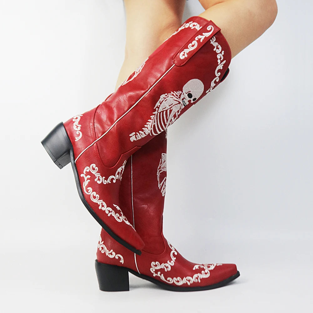Mid Calf Red Cowgirl Boots
