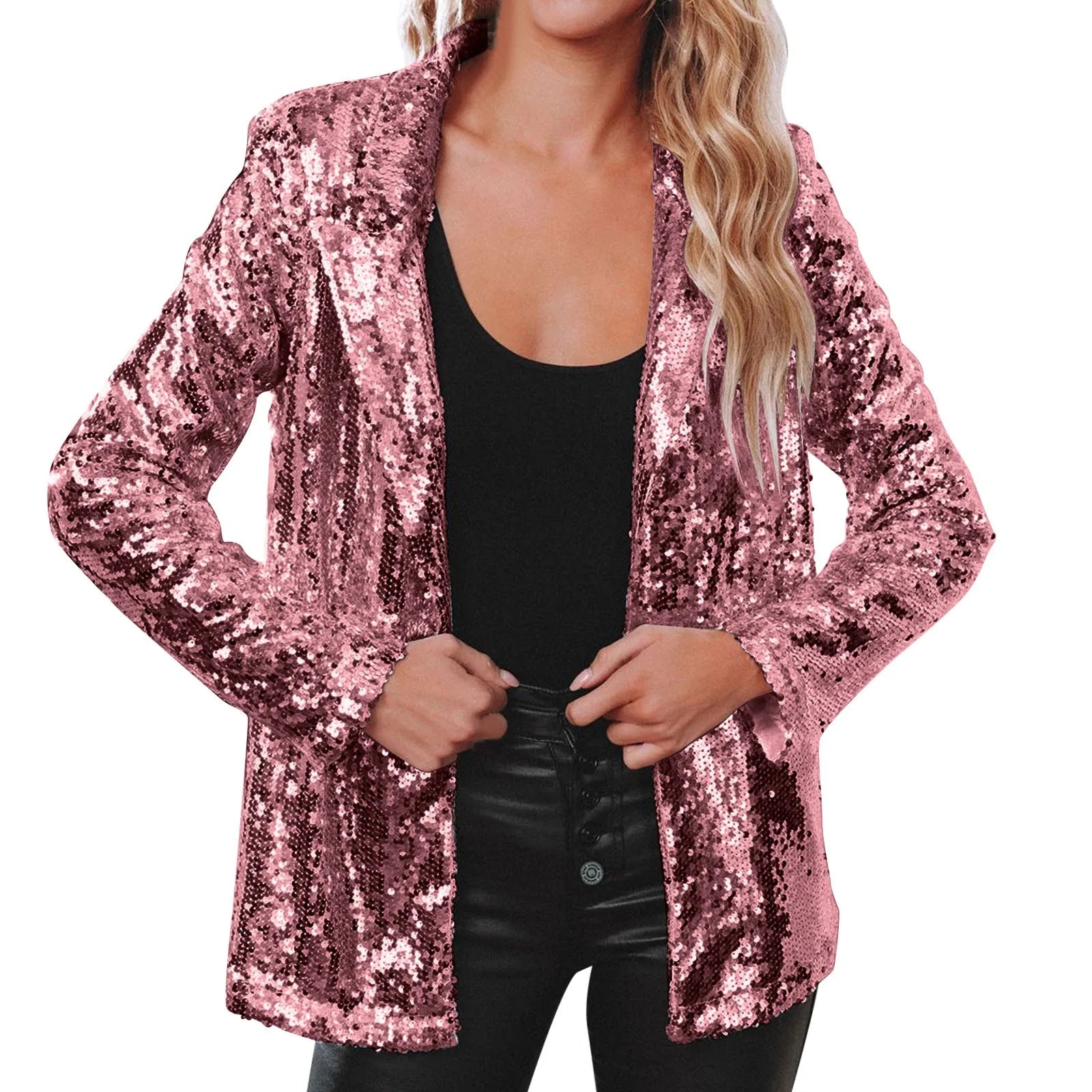 Womens Pink Sequin Blazer