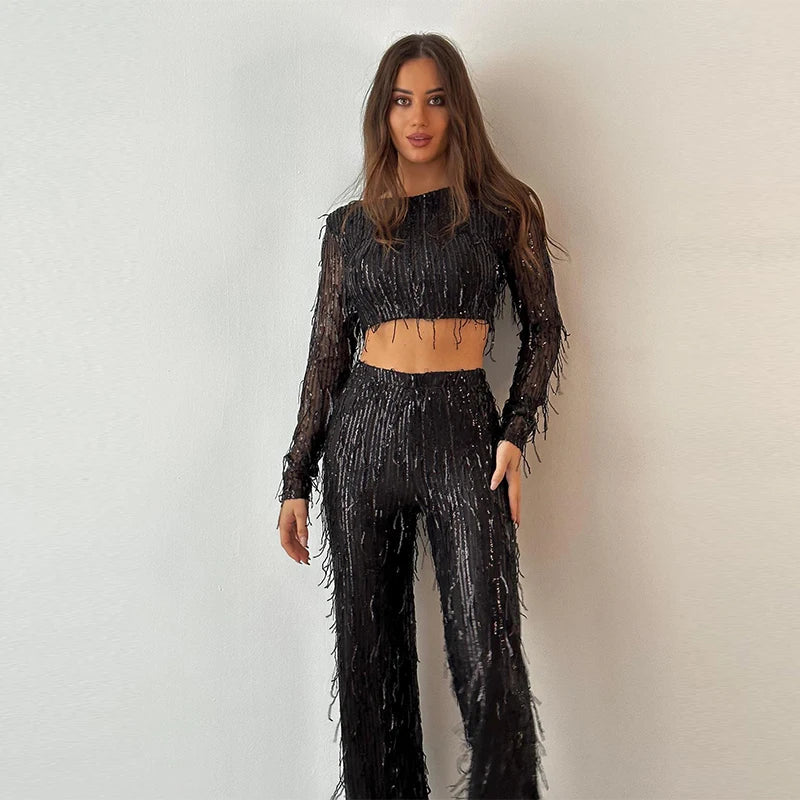 Black Tassel Sequin Outfit