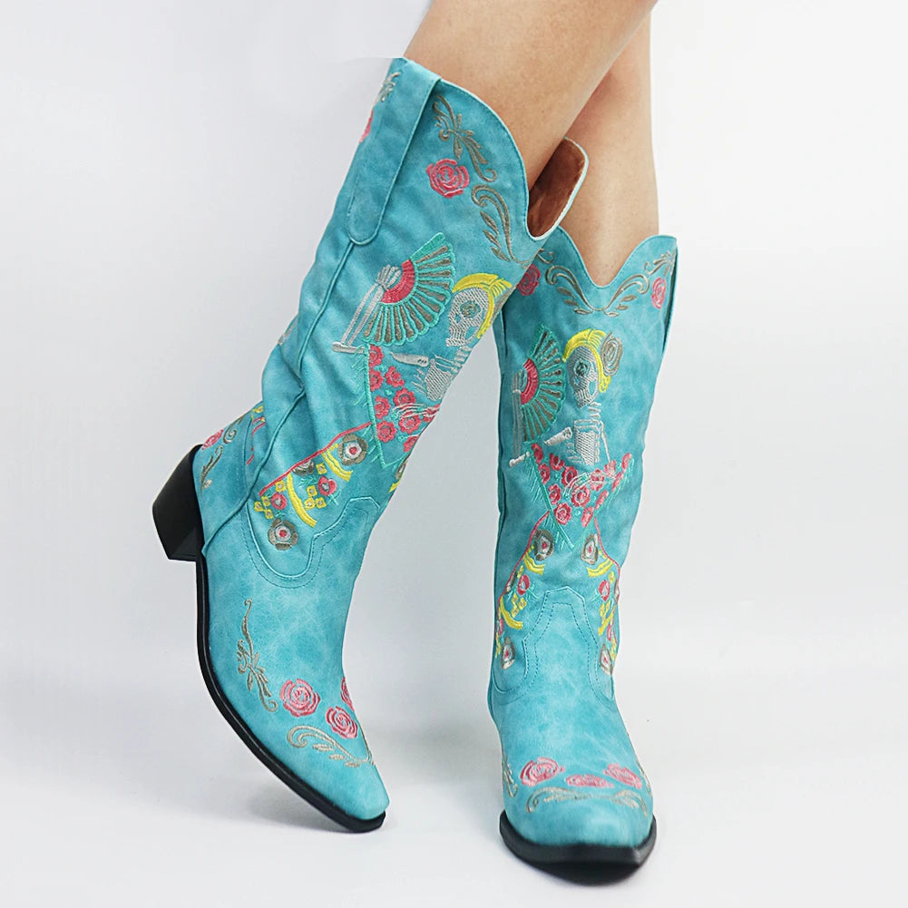 Day of the dead boots in blue