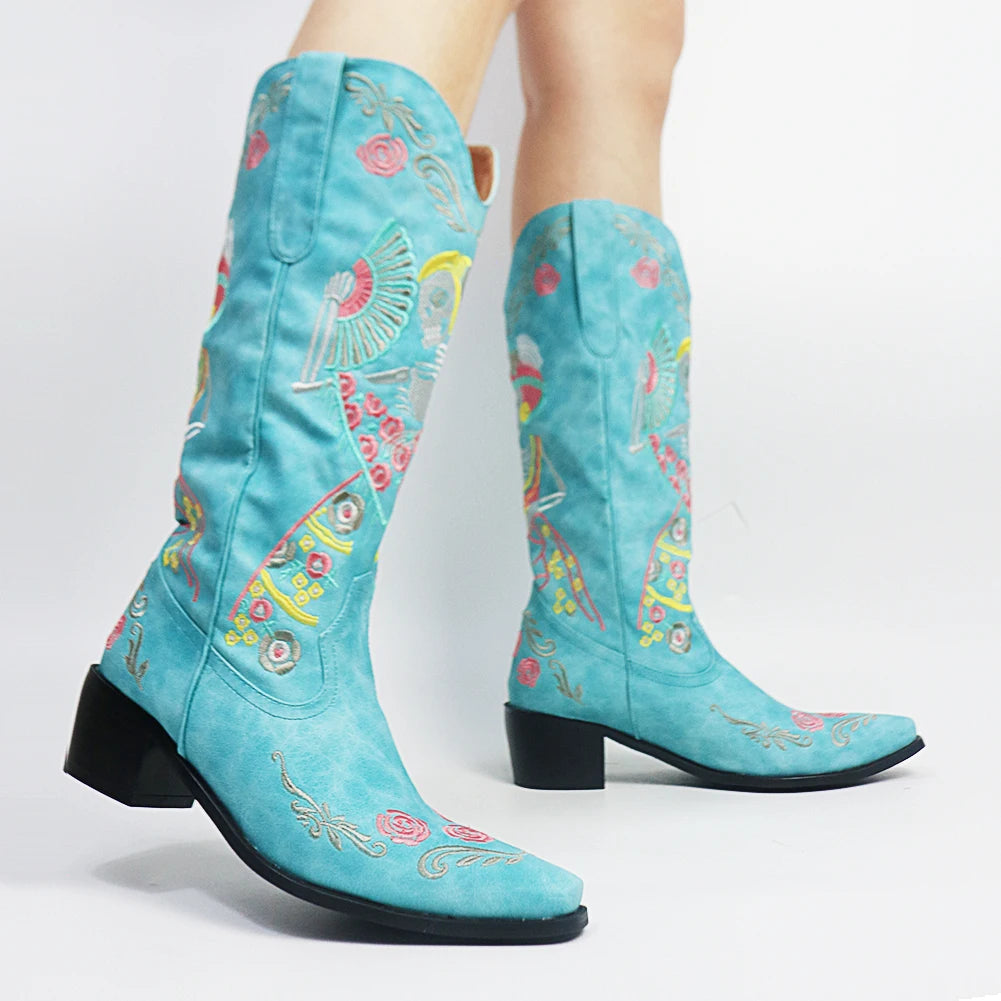Skeleton Boots embroidered in blue 