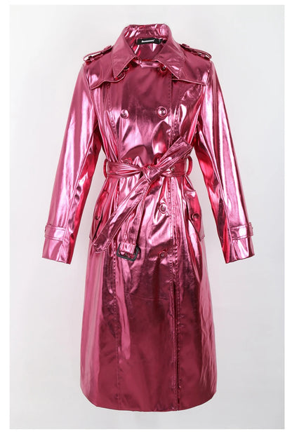 Long pink metallic coat