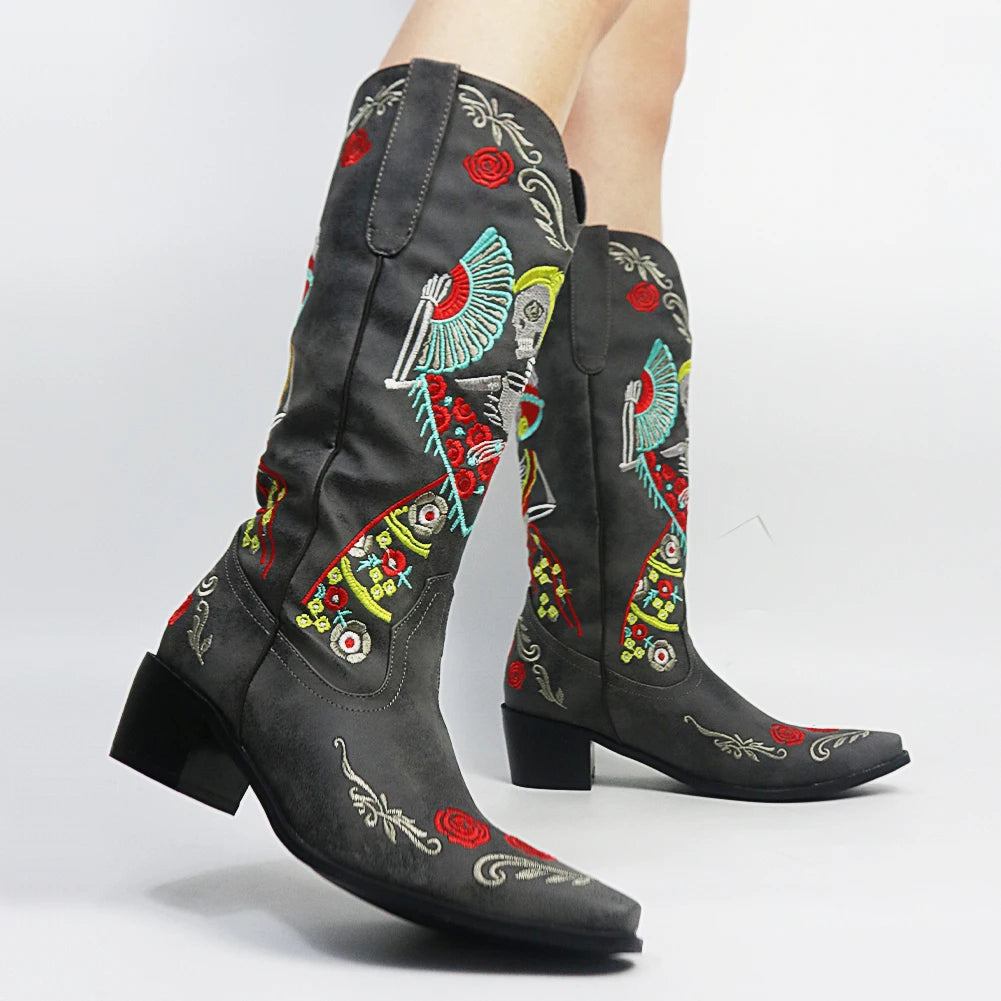 Day of the dead embroidered boots