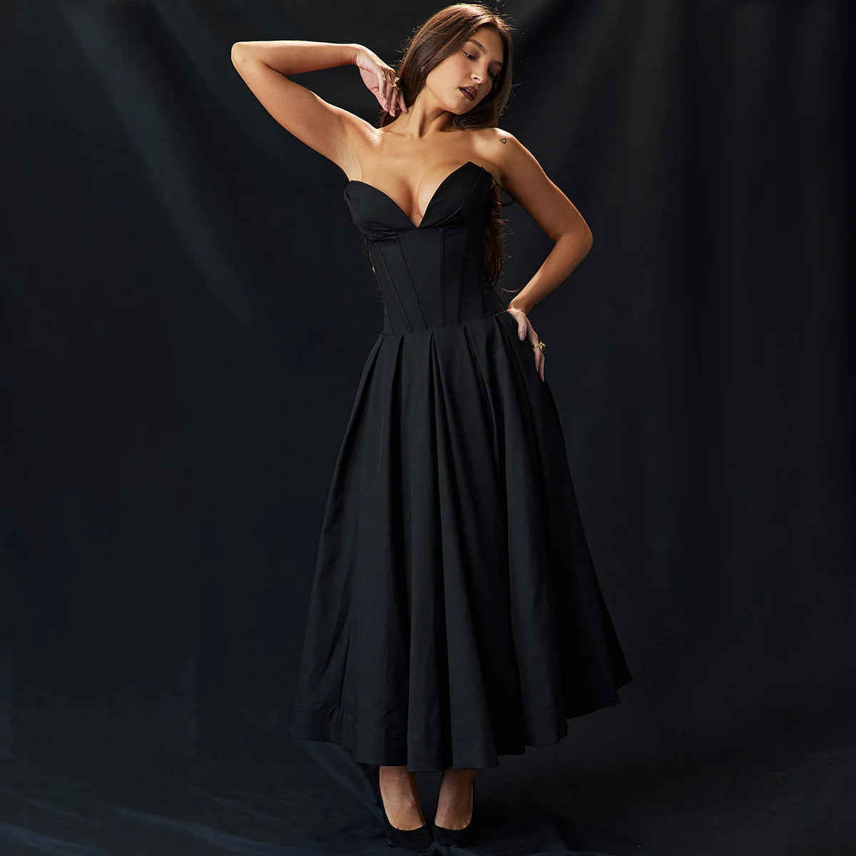 Black Corset Strapless Dress