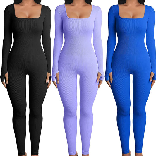 Ribbed long Sleeve Women's Jumpsuit