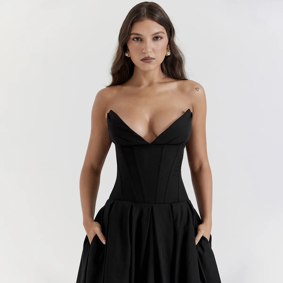 Strapless corset midi dress in black
