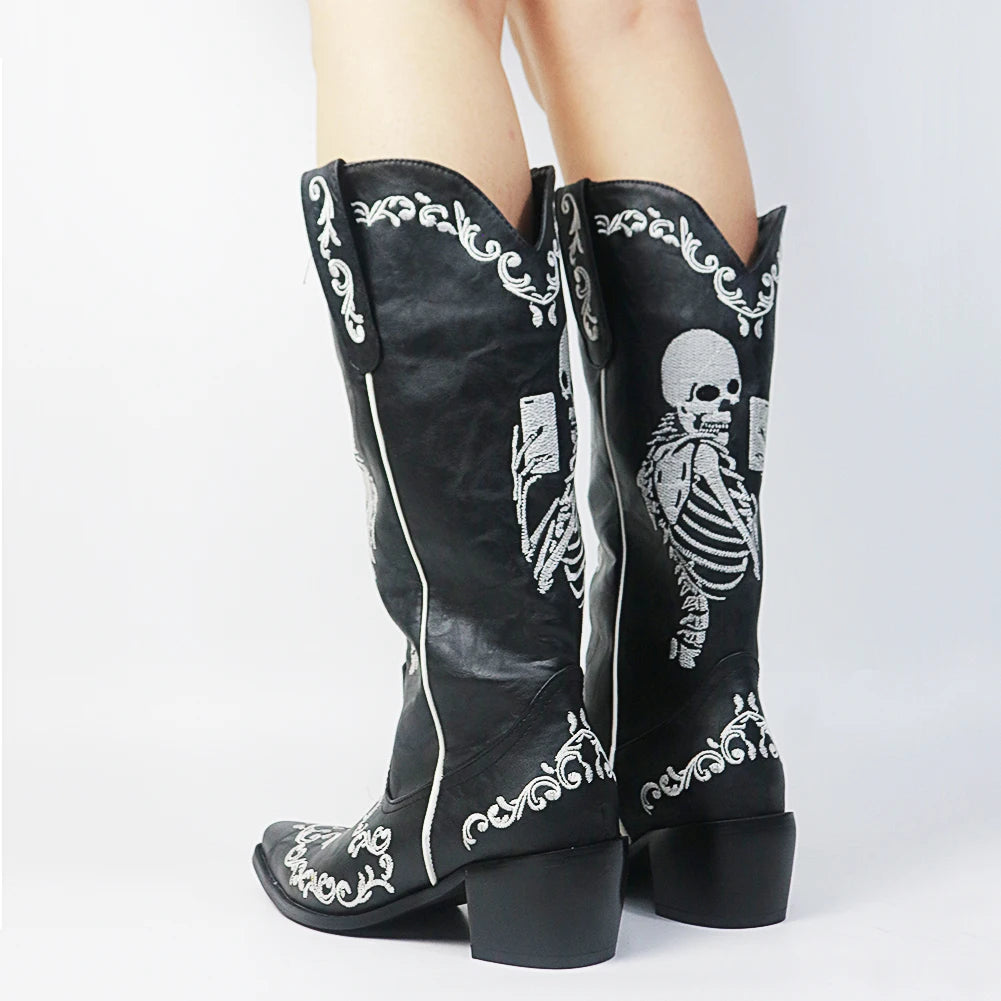 Cowgirl boots with skeletons