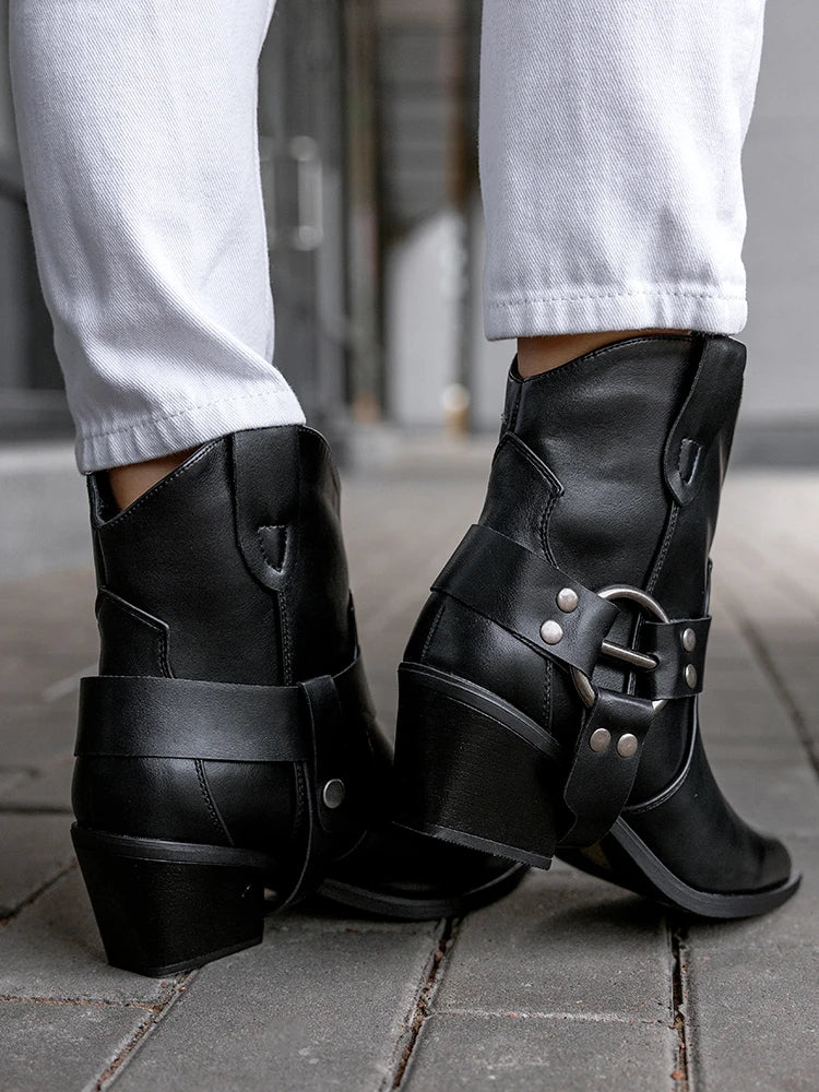 Pointed Toe Buckle Boots