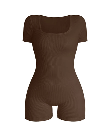 Ribbed Short Sleeve Coffee Bodysuit