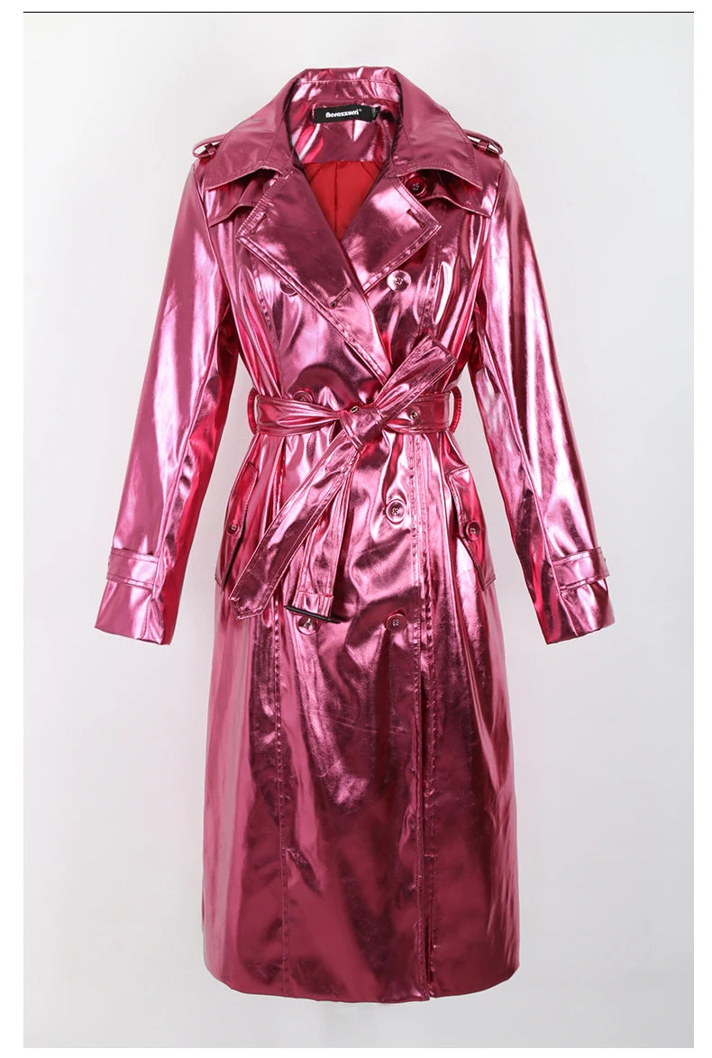 Pink metallic long trench dreamofthe90s coat