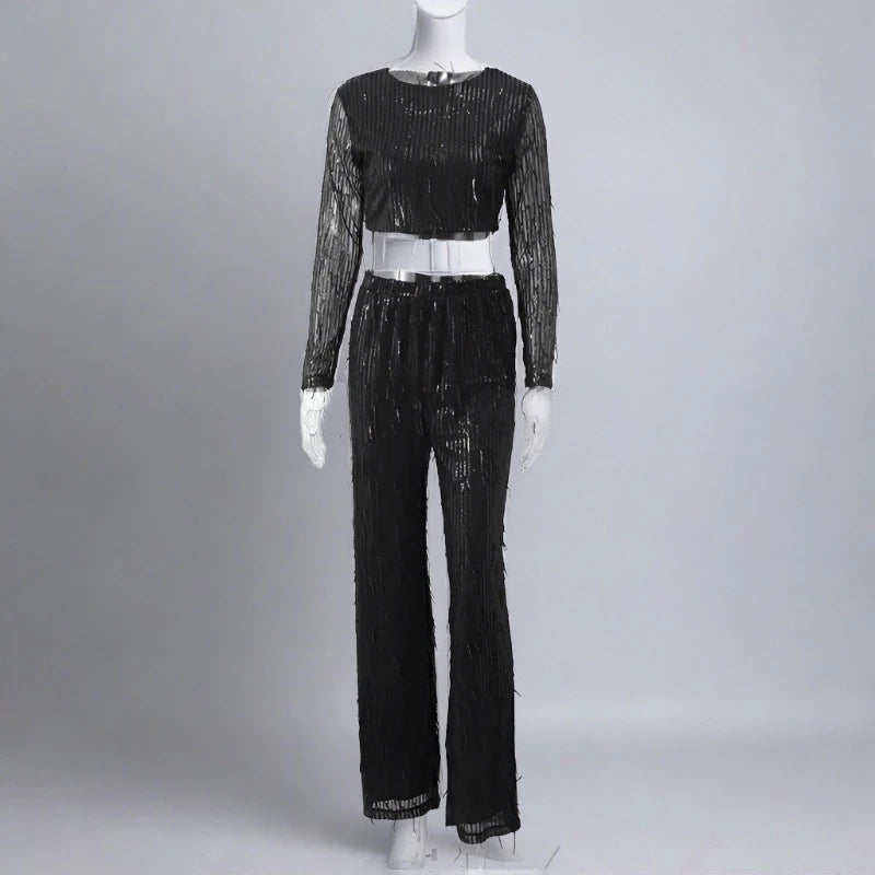 Black Sequin Pant Set