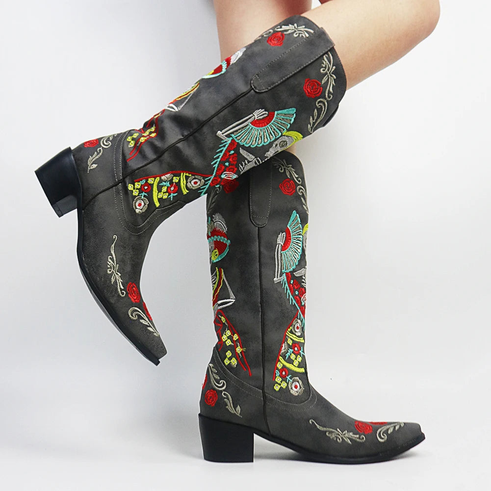 Day of the dead embroidered skeleton boots