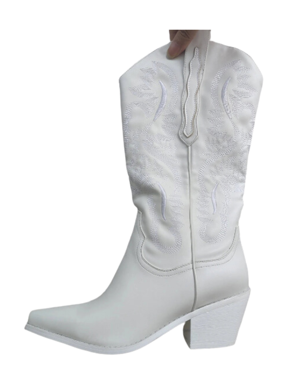Western White Mid Calf Cowgirl Boots