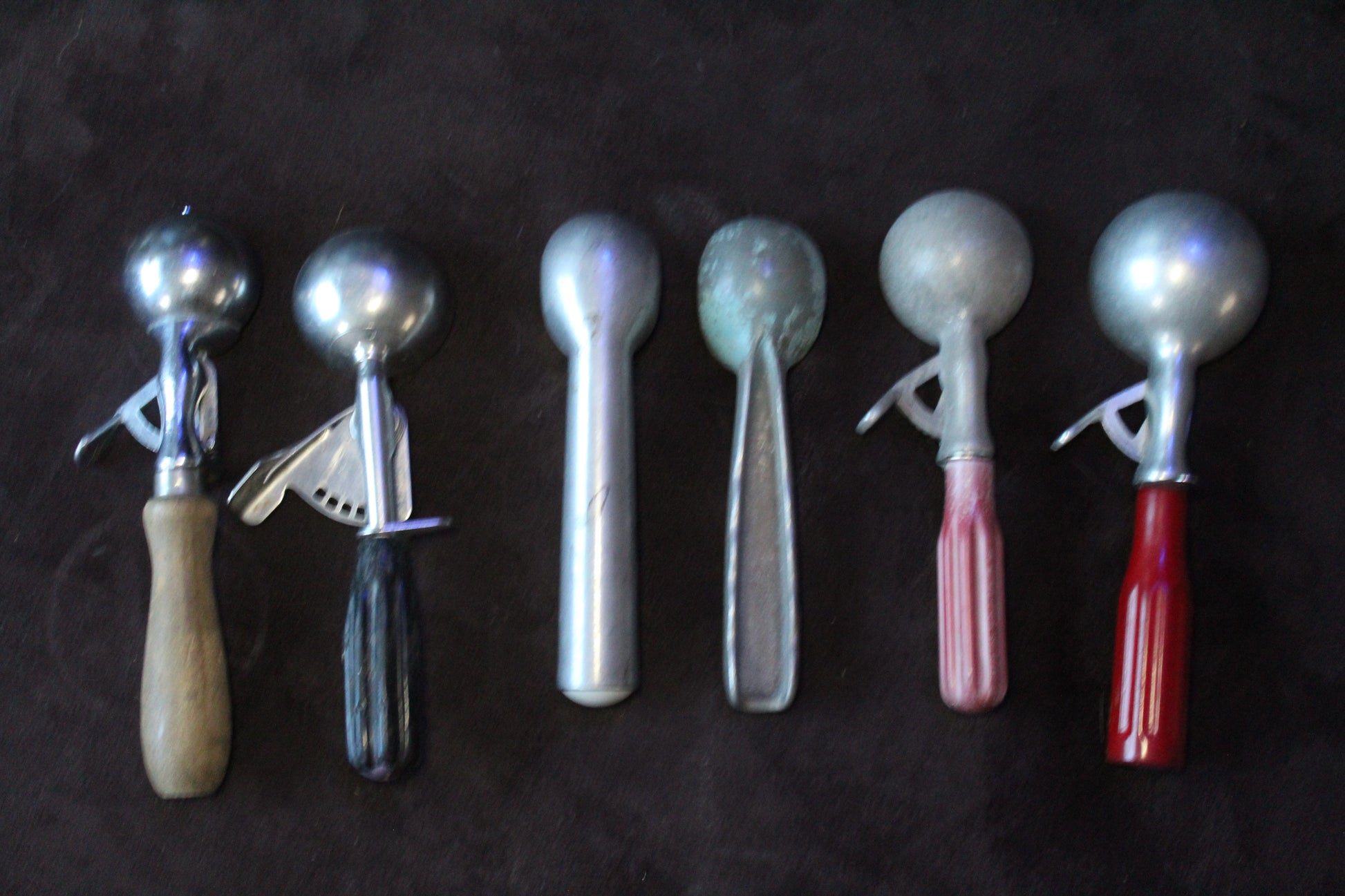 vintage ice cream scoopers set back