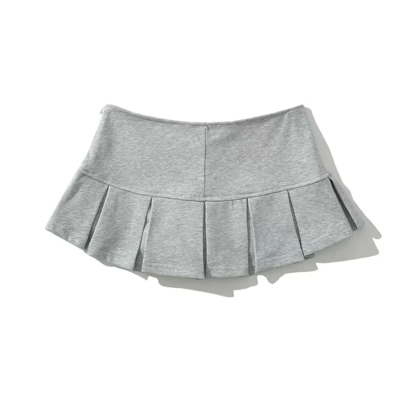 Back Light Grey Pleated Terry Miniskirt