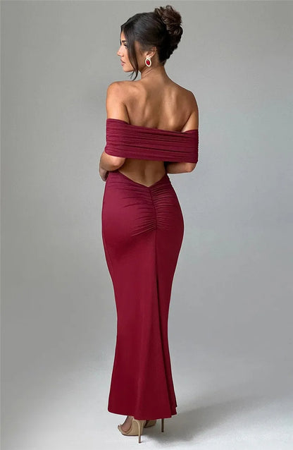 Backless Wine Red Maxi Dress