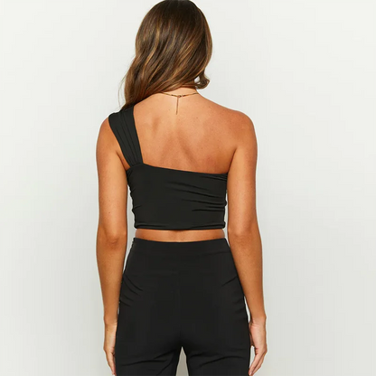 Black Hollow Out Crop Top Back