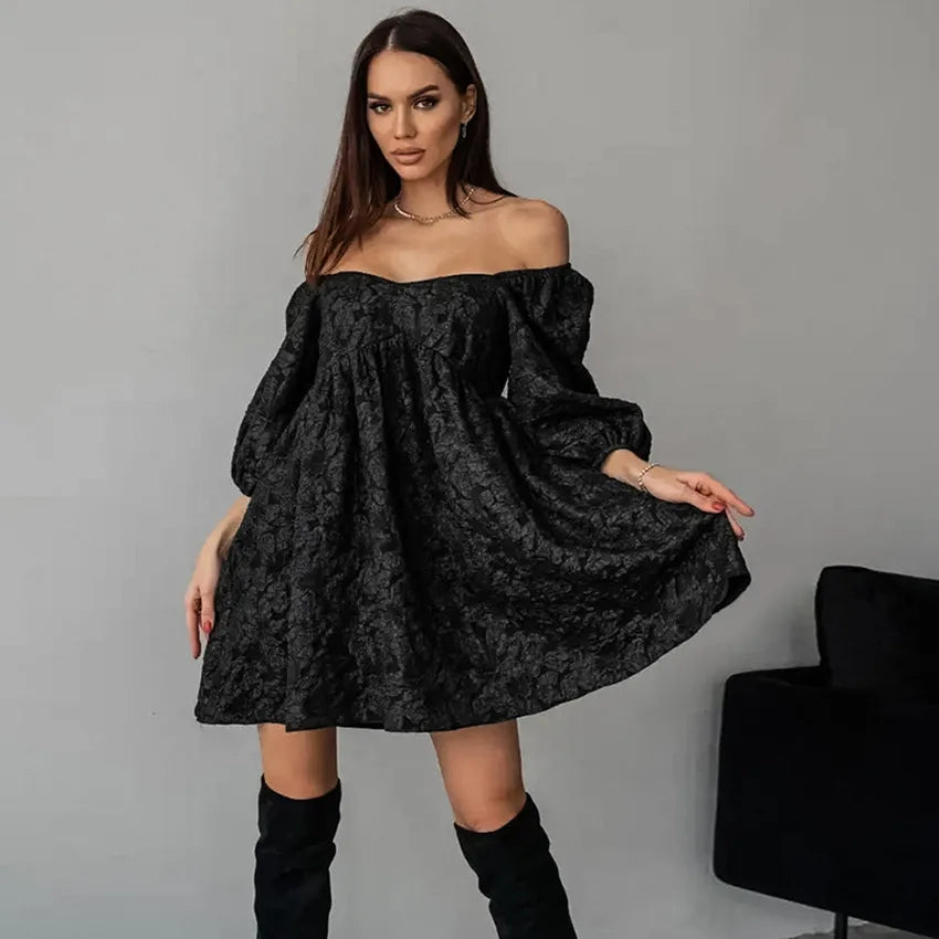 Black Mini Puff Dress