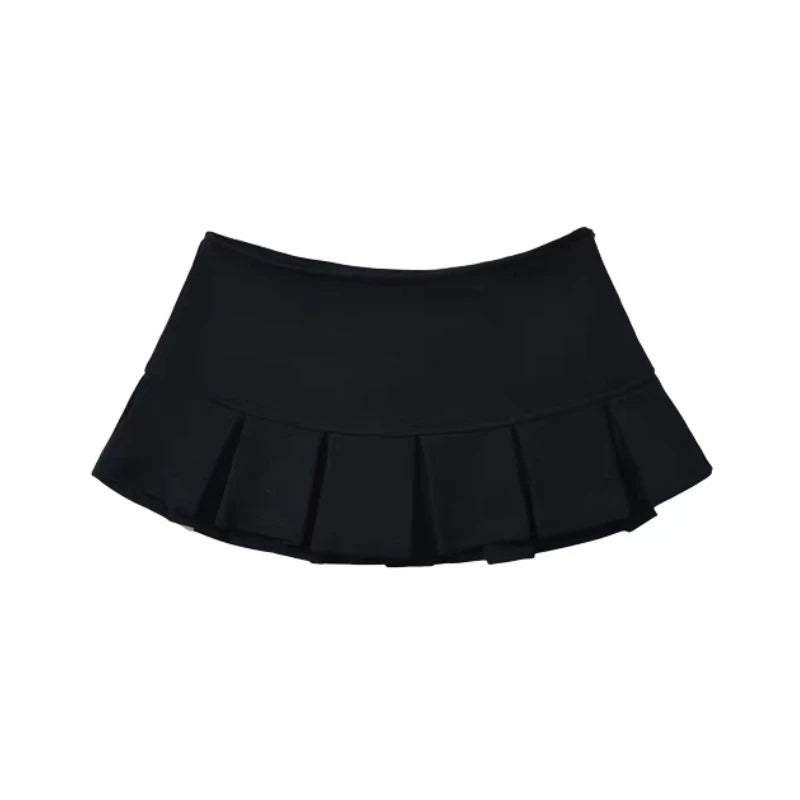 Black Terry Pleated Miniskirt