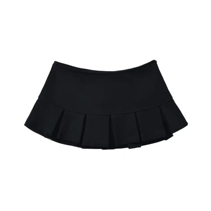 Black Terry Pleated Miniskirt