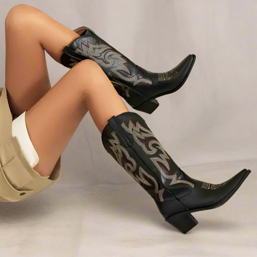 Black Western Embroidered Boots