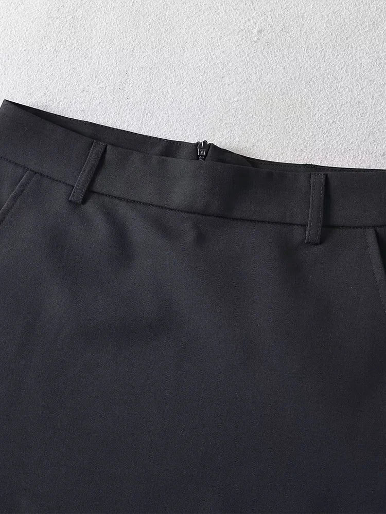 Black a line mini skirt detail