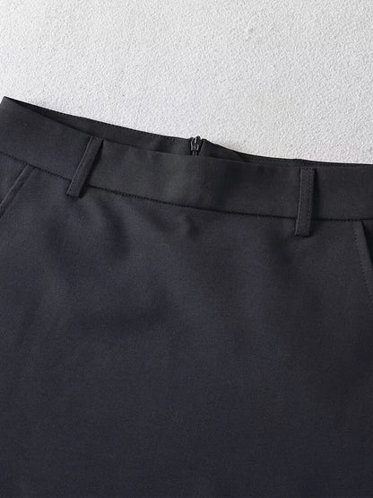 Black a line mini skirt detail