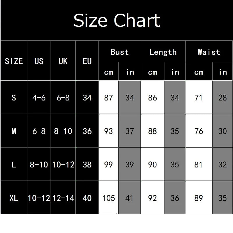 Size Chart for Christmas Tree Dress