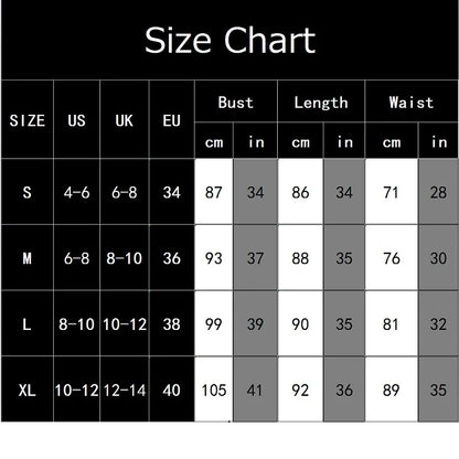 Size Chart for Christmas Tree Dress