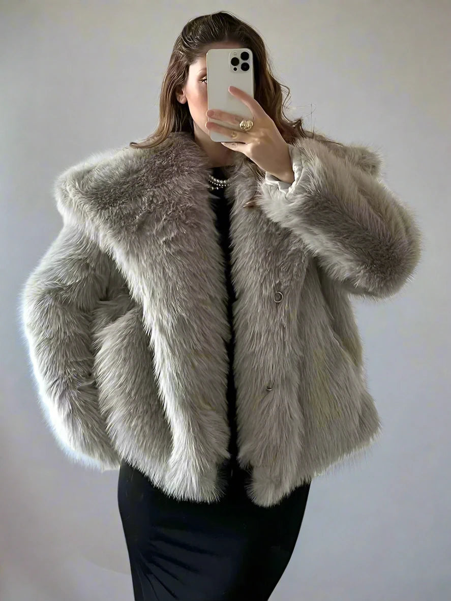 Greige Cropped Fur Jacket