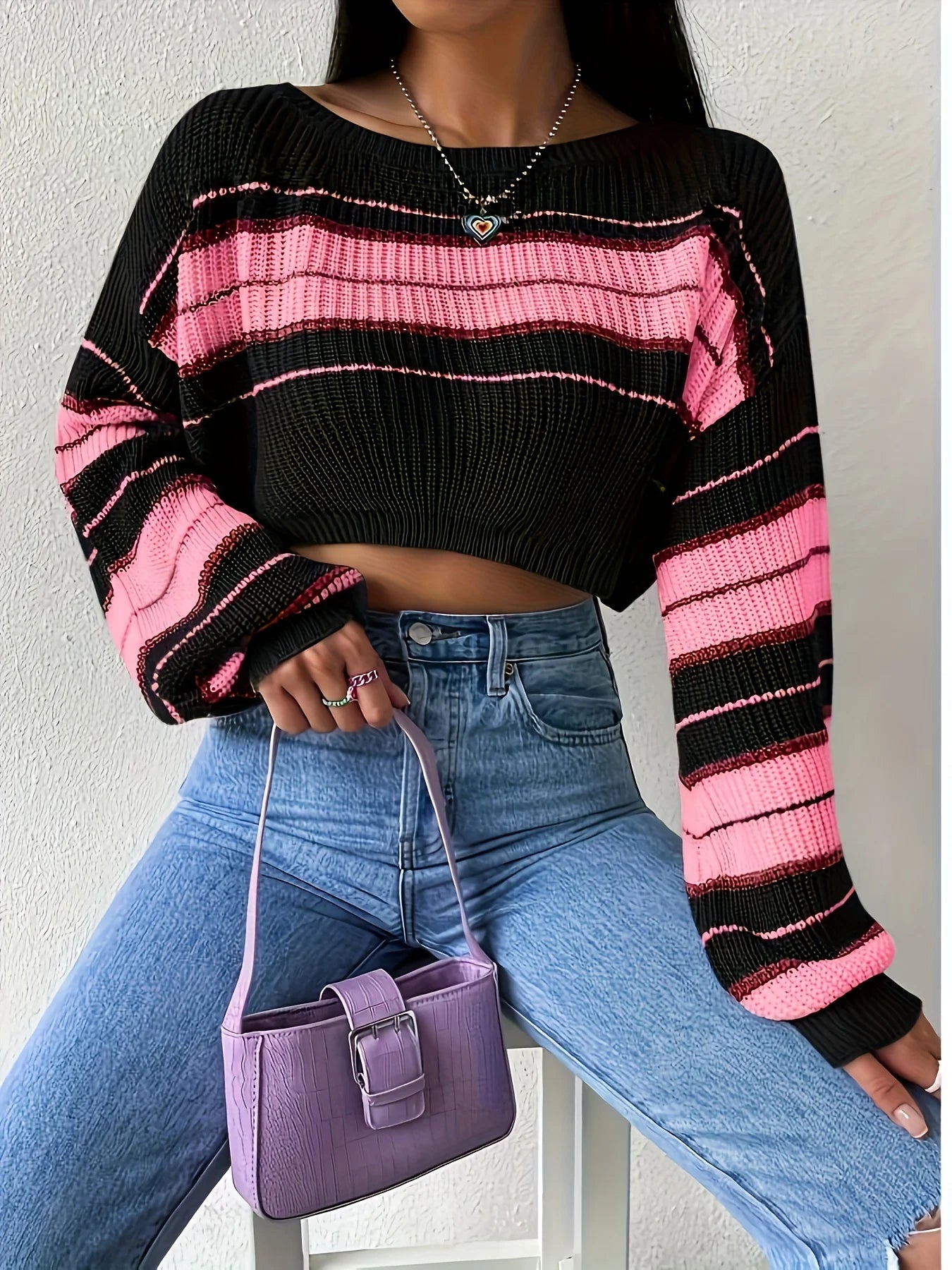 Cropped Pink Striped Sweater