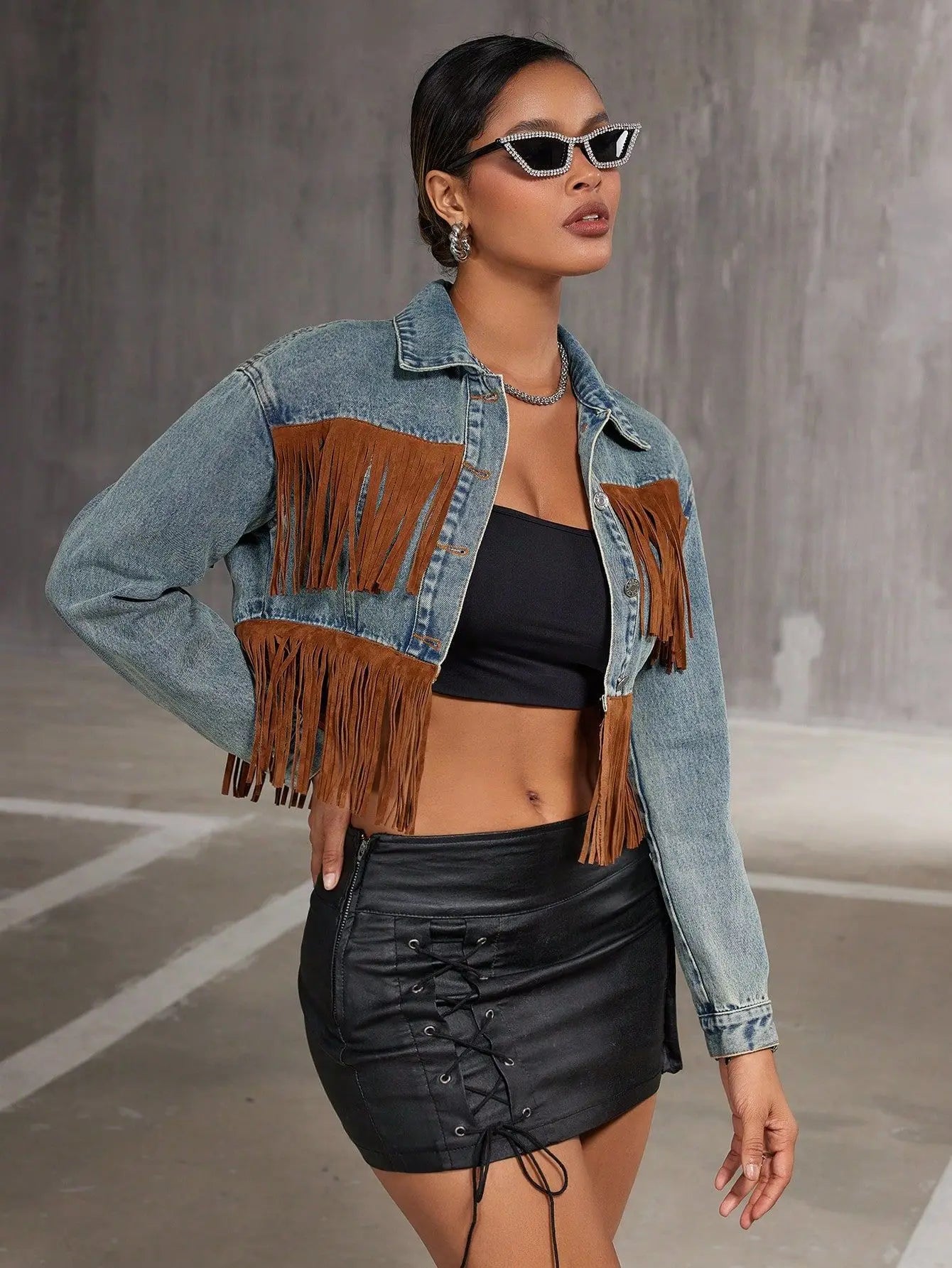 Denim Brown Tassel Jacket