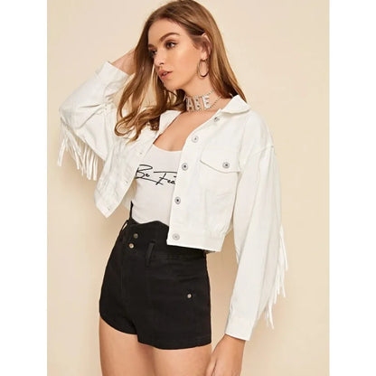 Denim White Fringe Jacket