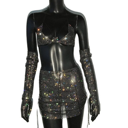 Dreamofthe90s Black Rhinestone Outfit Set