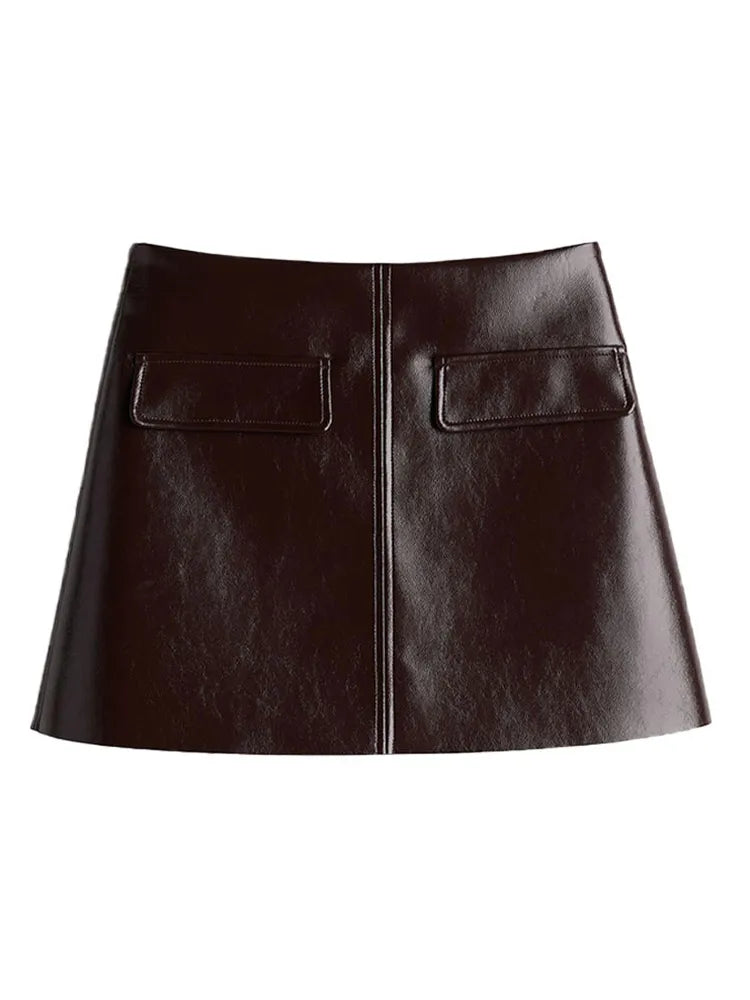 Faux Leather Skirt in Brown