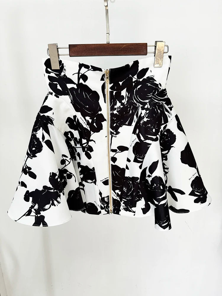 Floral Mini Skirt Zipper Back