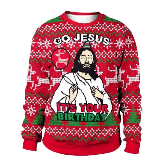 Ugly Christmas Sweater Go Jesus Red