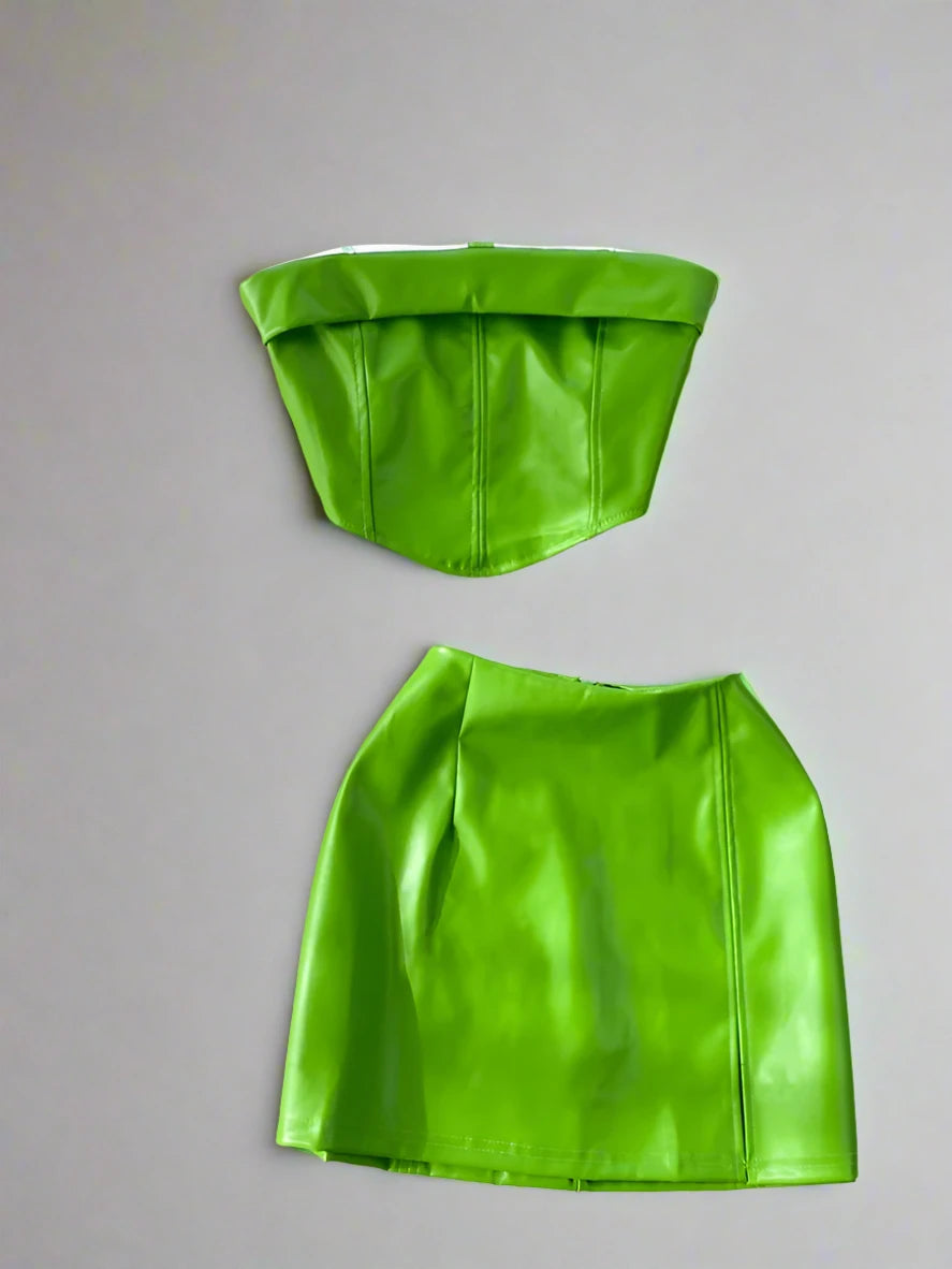 Green Mini Skirt Outfit Set