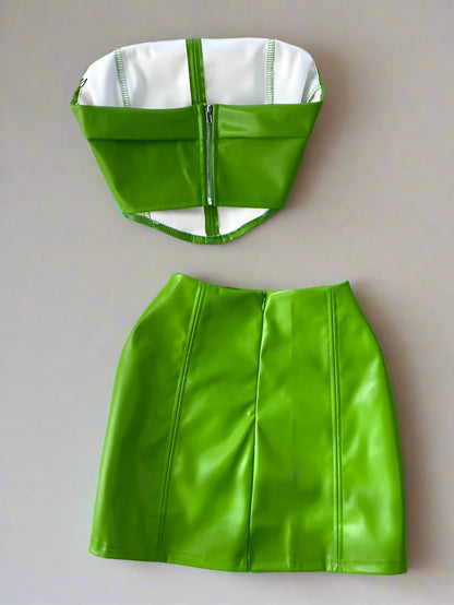 Back Green Mini Skirt Outfit Set